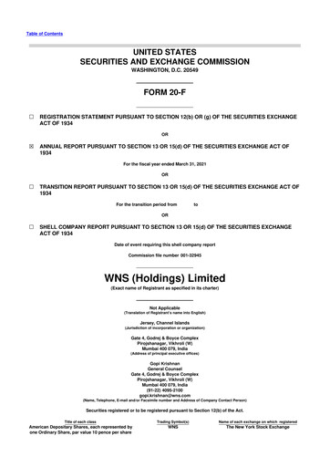 Miniature WNS 20-F Rapport annuel 