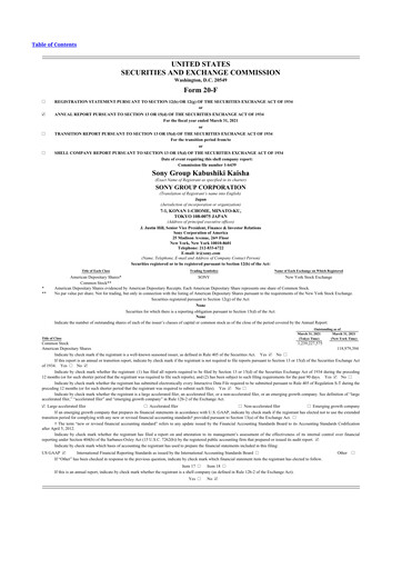 Thumbnail Sony 20-F Annual Report 2021