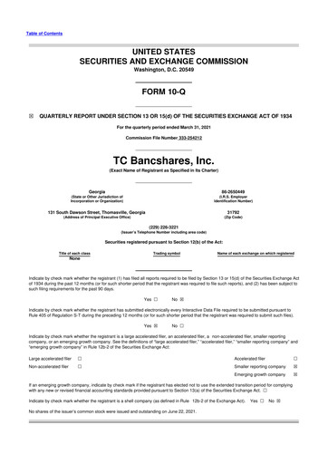 Thumbnail TC Bancshares 10-Q Quarterly Report FY2021 