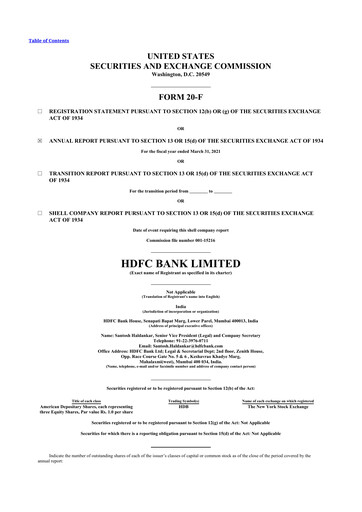 Miniature HDFC Bank 20-F Rapport annuel 2021