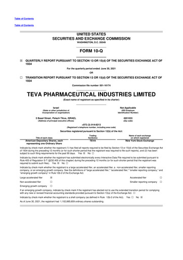Thumbnail Teva Pharmaceutical Industries 10-Q Quarterly Report FY2021 