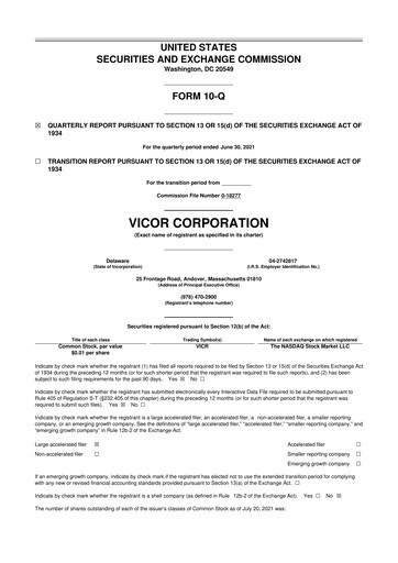 Thumbnail Vicor
 10-Q Quarterly Report FY2021 