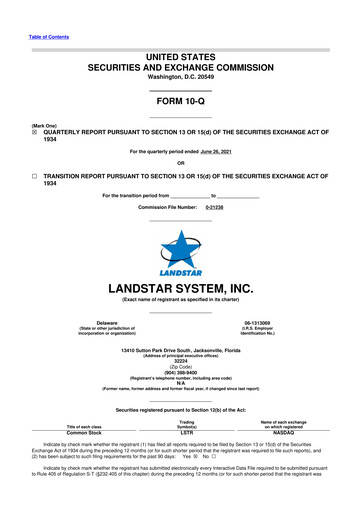 Miniature Landstar System
 10-Q Rapport trimestriel 2021 