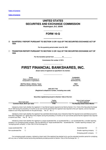 Thumbnail First Financial Bankshares 10-Q Quarterly Report FY2021 
