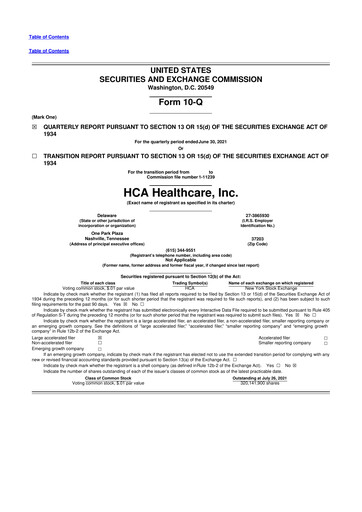 Thumbnail HCA Healthcare 10-Q Quarterly Report FY2021 