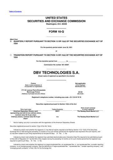 Miniature DBV Technologies 10-Q Rapport trimestriel 2021 