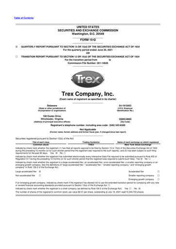 Miniature Trex 10-Q Rapport trimestriel 2021 