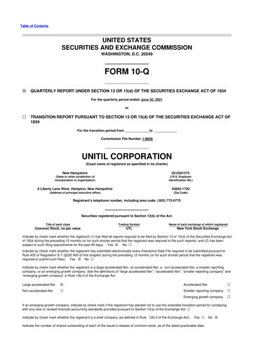 Miniature Unitil Corporation
 10-Q Rapport trimestriel 2021 