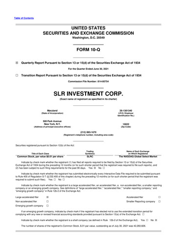 Thumbnail SLR Investment 10-Q Quarterly Report FY 