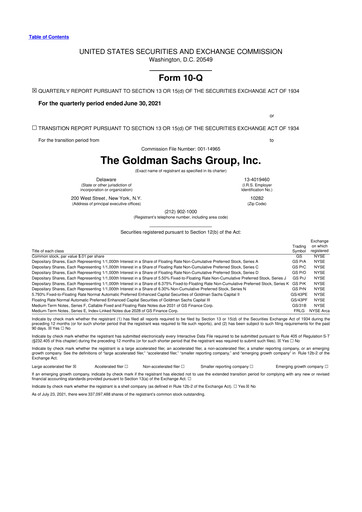 Thumbnail Goldman Sachs 10-Q Quarterly Report FY2021 