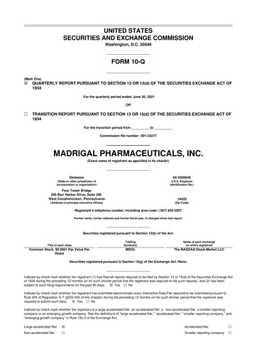Thumbnail Madrigal Pharmaceuticals
 10-Q Quarterly Report FY2021 