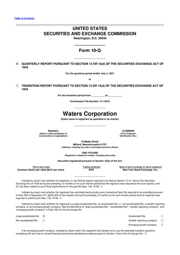 Thumbnail Waters Corporation 10-Q Quarterly Report FY2021 