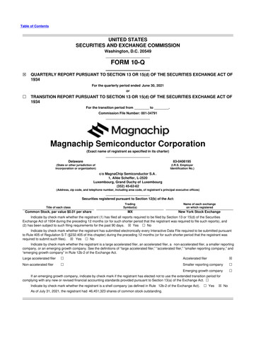 Miniature Magnachip Semiconductor 10-Q Rapport trimestriel 2021 