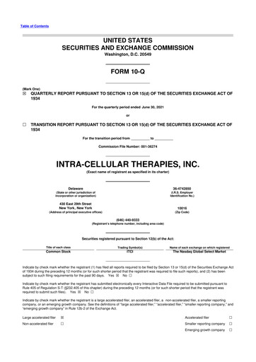 Vorschaubild Intra-Cellular Therapies 10-Q Quartalsbericht 2021 