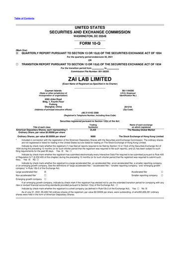 Thumbnail Zai Lab 10-Q Quarterly Report FY 