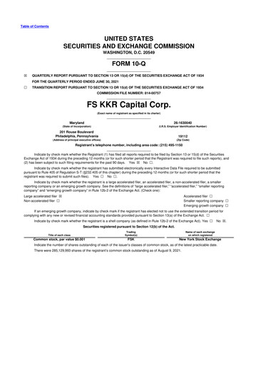 Thumbnail FS KKR Capital
 10-Q Quarterly Report FY 