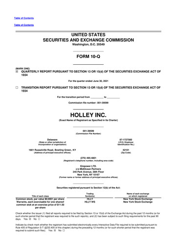 Vorschaubild Holley 10-Q Quartalsbericht 2021 