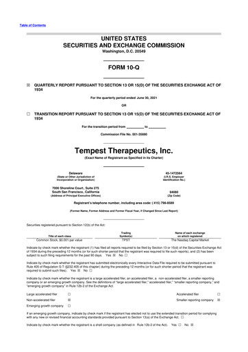 Vorschaubild Tempest Therapeutics 10-Q Quartalsbericht 2021 