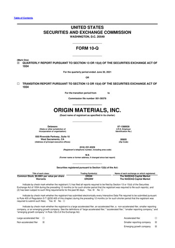 Thumbnail Origin Materials 10-Q Quarterly Report FY2021 