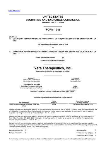 Miniature Vera Therapeutics 10-Q Rapport trimestriel 2021 