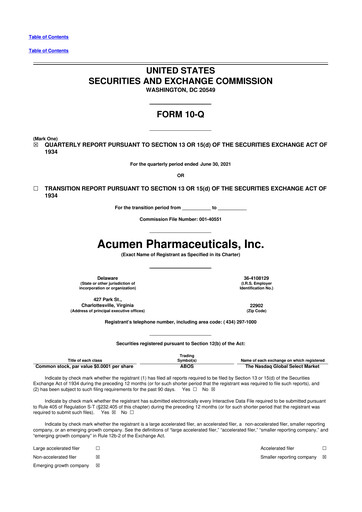 Miniature Acumen Pharmaceuticals 10-Q Rapport trimestriel 2021 