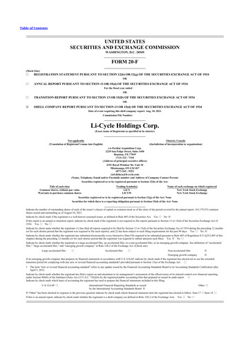 Miniature Li-Cycle 20-F Rapport annuel 