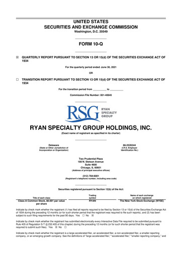 Thumbnail Ryan Specialty 10-Q Quarterly Report FY2021 