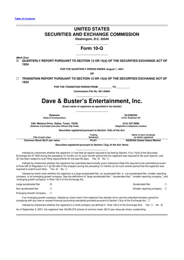 Miniature Dave & Buster's
 10-Q Rapport trimestriel 2021 