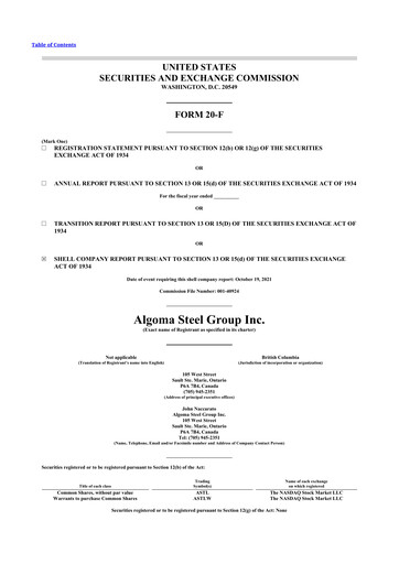 Thumbnail Algoma Steel 20-F Annual Report 