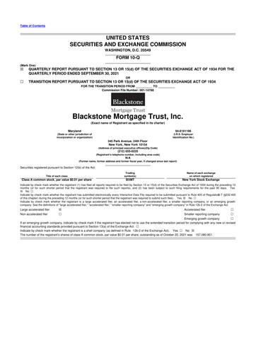 Miniature Blackstone Mortgage Trust
 10-Q Rapport trimestriel 2021 
