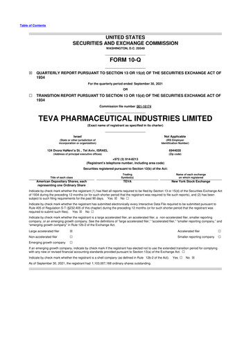Thumbnail Teva Pharmaceutical Industries 10-Q Quarterly Report FY2021 