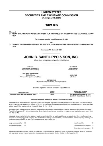 Thumbnail John B. Sanfilippo & Son 10-Q Quarterly Report FY2022 