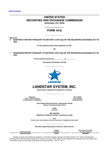 Miniature Landstar System
 10-Q Rapport trimestriel 2021 