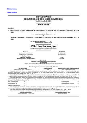Thumbnail HCA Healthcare 10-Q Quarterly Report FY2021 