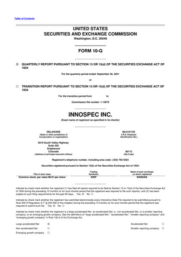Thumbnail Innospec 10-Q Quarterly Report FY2021 