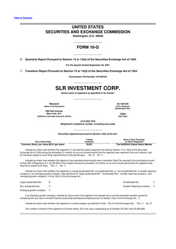 Thumbnail SLR Investment 10-Q Quarterly Report FY 