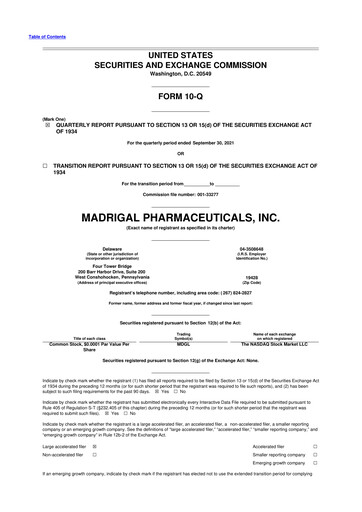 Thumbnail Madrigal Pharmaceuticals
 10-Q Quarterly Report FY2021 