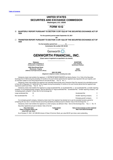 Thumbnail Genworth Financial
 10-Q Quarterly Report FY2021 