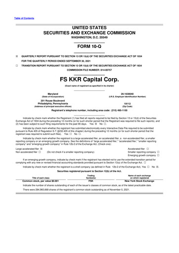 Thumbnail FS KKR Capital
 10-Q Quarterly Report FY 