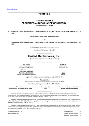 Thumbnail United Bankshares 10-Q Quarterly Report FY2021 
