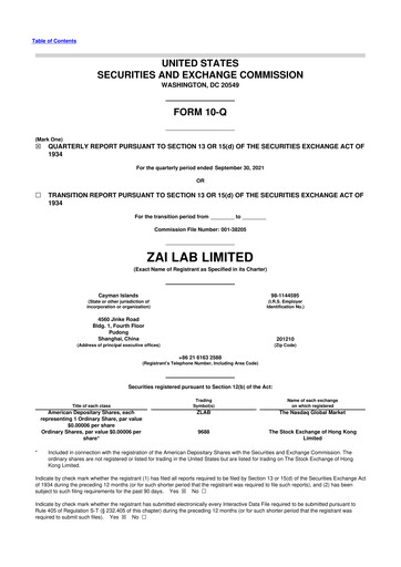 Thumbnail Zai Lab 10-Q Quarterly Report FY 
