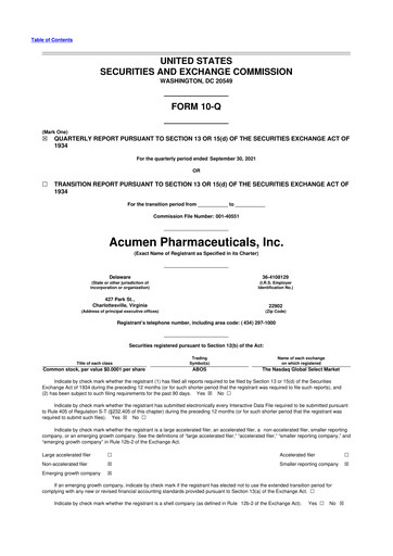 Miniature Acumen Pharmaceuticals 10-Q Rapport trimestriel 2021 