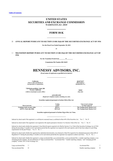 Thumbnail Hennessy Advisors 10-K Annual Report 2021