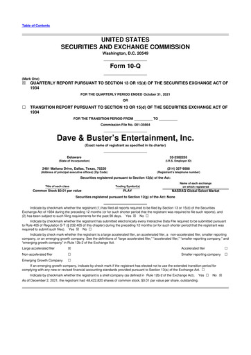 Miniature Dave & Buster's
 10-Q Rapport trimestriel 2021 