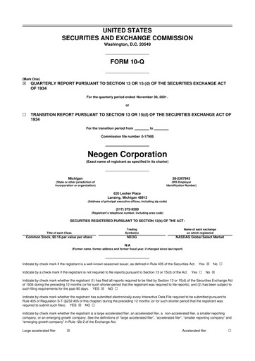 Thumbnail Neogen 10-Q Quarterly Report FY2022 