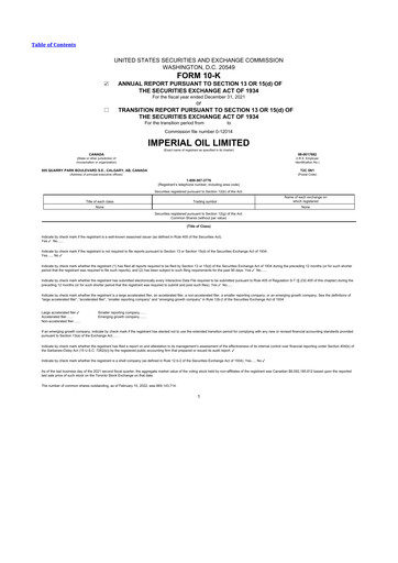 Thumbnail Imperial Oil
 10-K Annual Report 2021