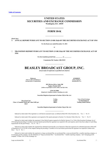 Miniature Beasley Broadcast Group
 10-K Rapport annuel 2021