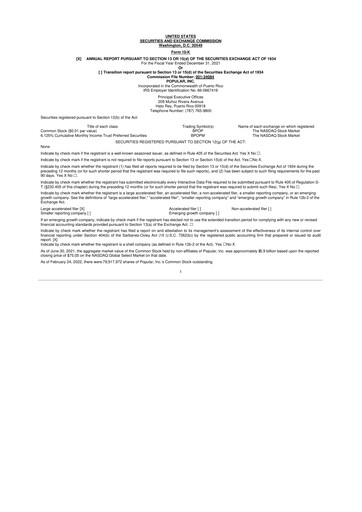 Thumbnail Popular, Inc. (Banco Popular de Puerto Rico) 10-K Annual Report 2021