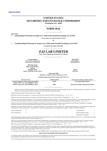 Vorschaubild Zai Lab 10-K Jahresbericht 2021