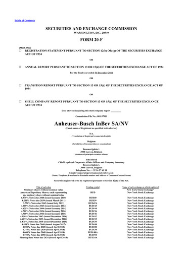 Thumbnail Anheuser-Busch Inbev 20-F Annual Report 2021